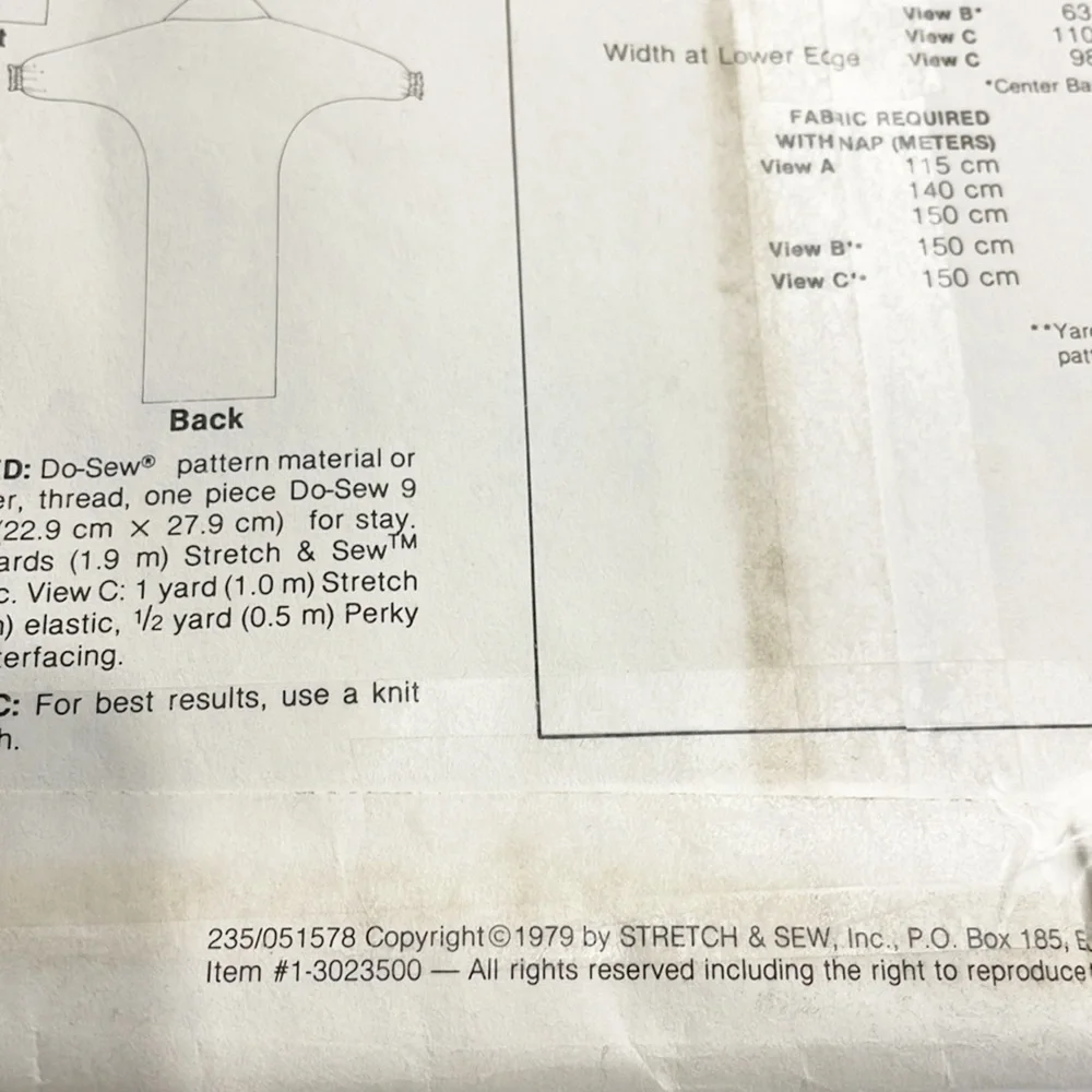 Vintage 1979 Sewing Pattern Stretch & Sew Ann‎ Person Women Dolman dress Blouse
